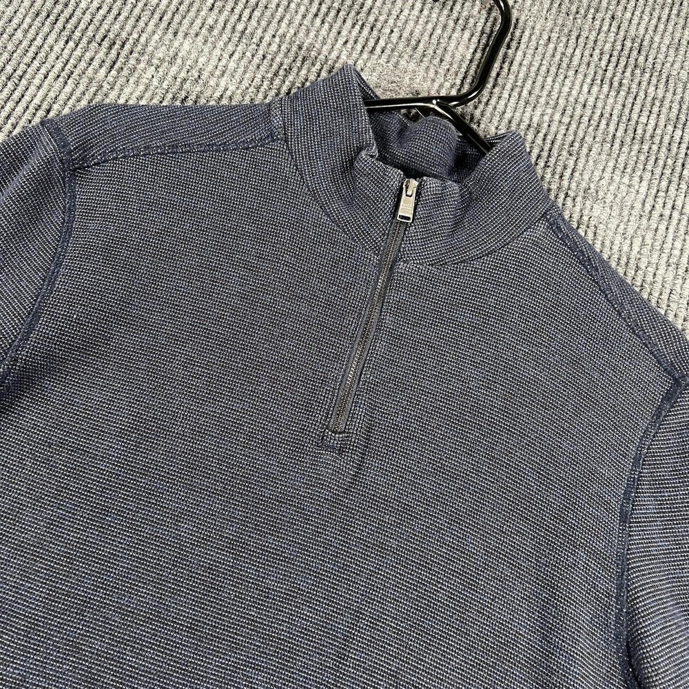 BOSS Hugo Sweater Mens‎ Medium Blue Waffle Knit Quarter Zip Mock Neck Pullover